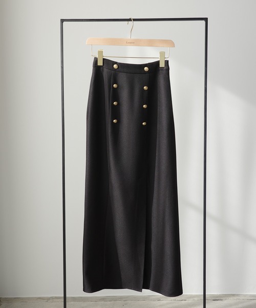 Louere スカート ゴールドボタン前スリットペンシルスカート