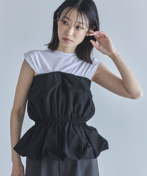 ブラウス シャツ TNタフタビスチェ付きシャツ レディース feepur ブラウス シャツ タフタバルーンビスチェ レディース