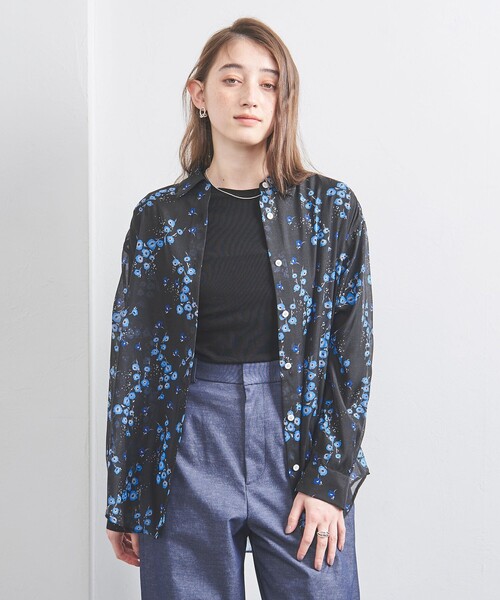 UNITED ARROWS ブラウス シャツ オーガンジー プリントシャツ