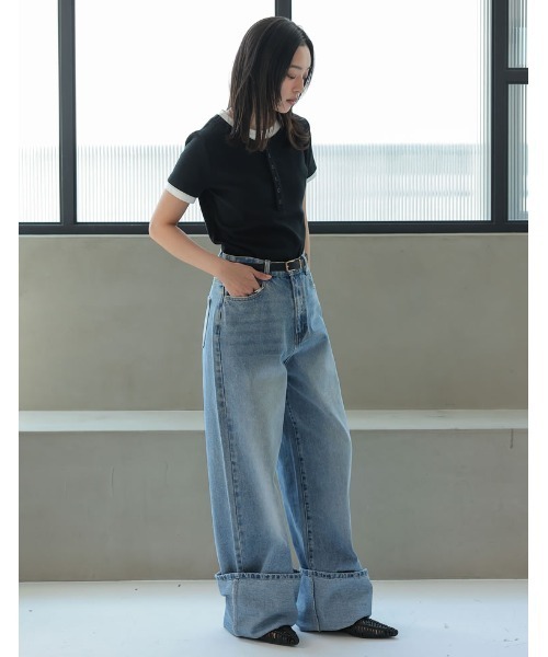 かぐれ　新品　今季　デニムボリュームパンツ　ジーンズ　2025春夏　テーパード Cafetty 2025春夏新作 カフェッティ ボリュームペグやわらか