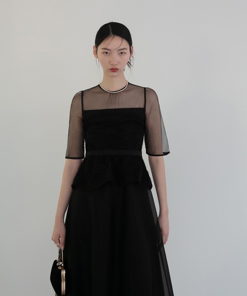LEJA ローズペプラムビスチェAラインドレス レジャ Leja ローズペプラムビスチェAラインドレスワンピース