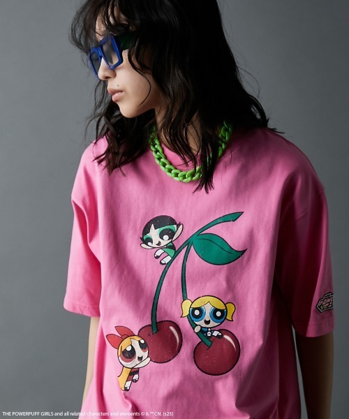Tシャツ カットソー レディース パワーパフ ガールズ/ 綿100％ チェリー柄ヴィンテージ風 プリント GEVS. 夏 | 6L/8L/10L | ニッセン nissen パワーパフ ガールズ/綿100％チェリー柄ヴィンテージ風プリントT