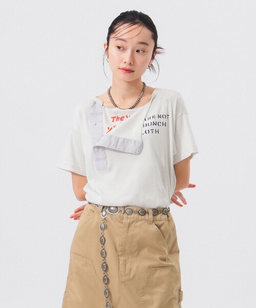 tシャツ ロゴ ヘンリーネック ショートスリーブ レディース