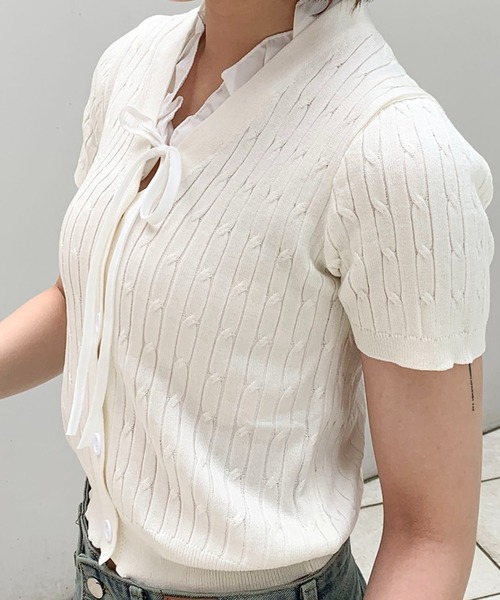 ニット セーター リボンネックニット レディース Kappa ニット セーター 「Kappa」トリミングリボンネックニット