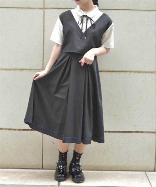 axes femme ワンピース レイヤード風ドッキングワンピース