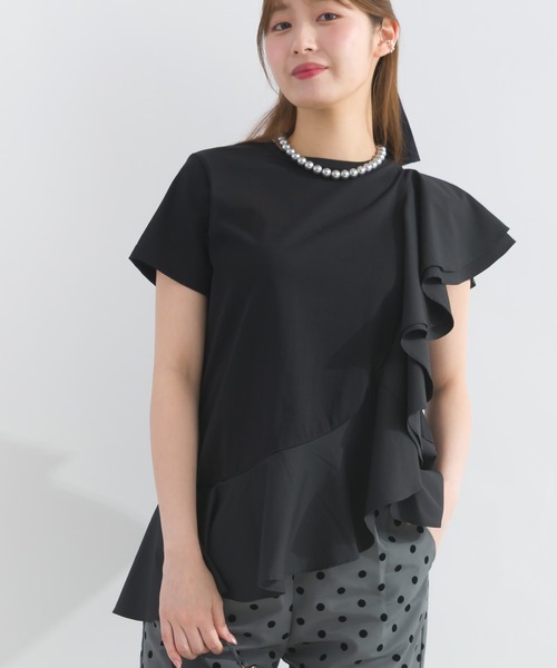 tシャツ 裾フリルアシンメトリーカットソー レディース