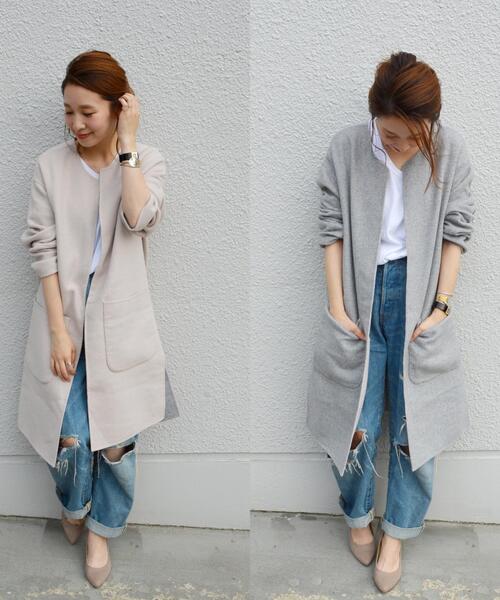 「Khaju」 ノーカラーコート ONE SIZE グレー レディース_画像5