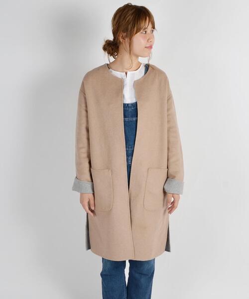 「Khaju」 ノーカラーコート ONE SIZE グレー レディース_画像8