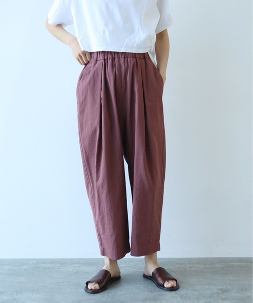 yuni パンツ ハイツイストコットン プロダクトダイゴムタックパンツ