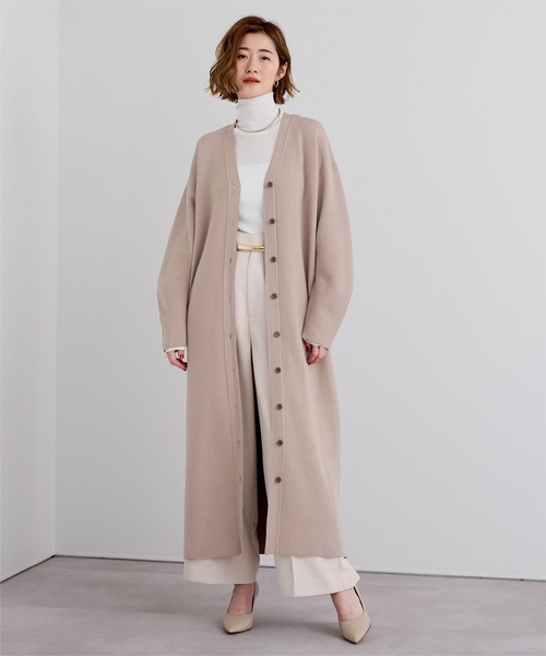 【お値下げしました】アメリカーナ サーマルロングカーディガン/ワンピース ur's（ユアーズ） ワンピース Vネックロングニットカーディガン