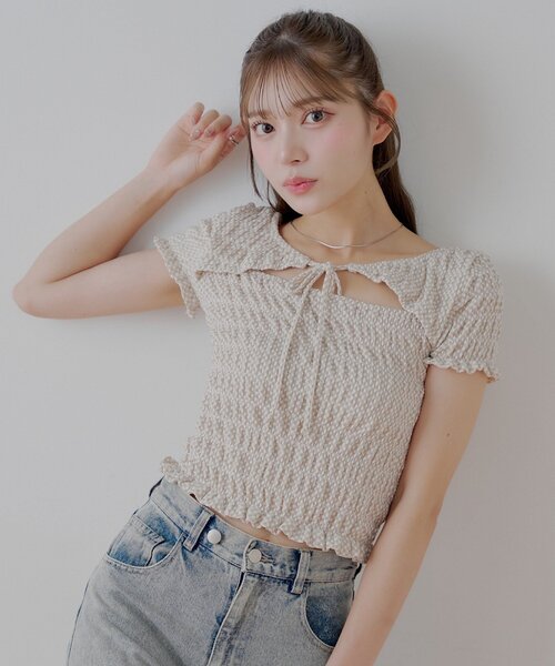 CHICO タグ付き　フロントリボンボレロデザインT Chico tシャツ 「6色展開」フロントリボンボレロデザインT