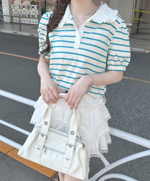 frunco ポロシャツ ポロ 襟付きボーダートップス レディース