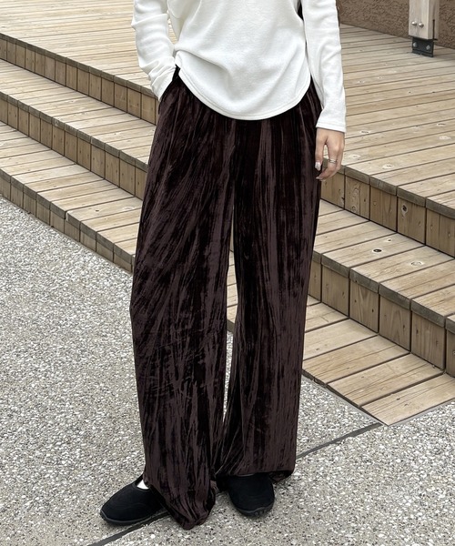 ワイドパンツ パンツ ベロアタックワイドパンツ レディース : ZOZOTOWN