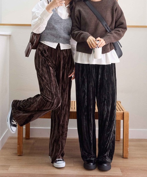 PGG ワイドパンツ パンツ ベロアタックワイドパンツ レディース : ZOZOTOWN Yahoo!店