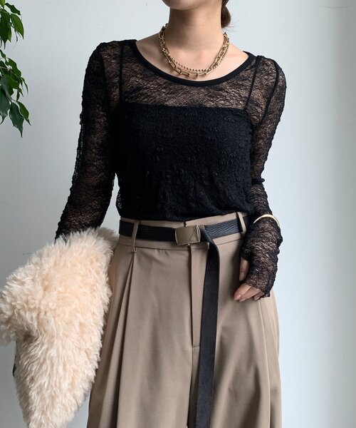 DouDou（ドゥドゥ） tシャツ レースロングスリーブトップス レディース