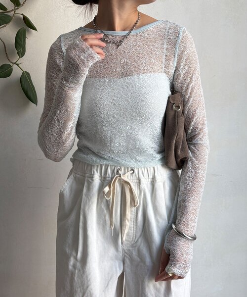 DouDou（ドゥドゥ） tシャツ レースロングスリーブトップス レディース