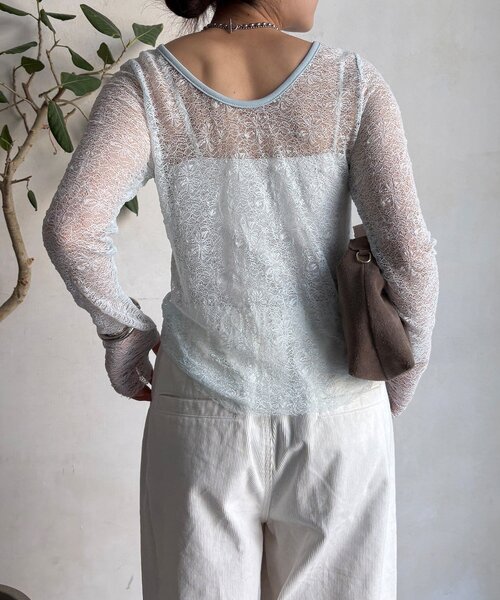 DouDou（ドゥドゥ） tシャツ レースロングスリーブトップス レディース