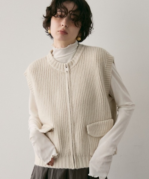萠◆もゆる おしゃれなベスト LOISIR ベスト ジレ モヘヤ混片畦Vネックベスト レディース : ZOZOTOWN