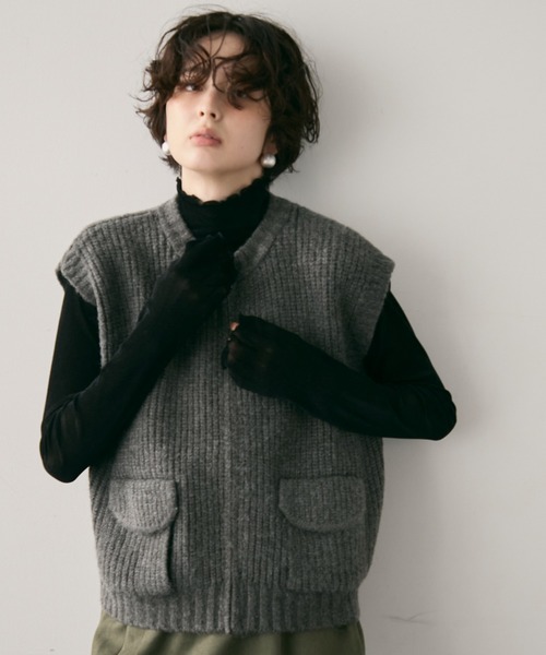 Trish（トリッシュ） ベスト ジレ ポケット付きZIPベスト レディース