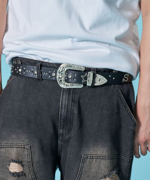ARTS&SCIENCE Stone Belt ストーンベルト レザー 本革 SEQUENZE ベルト ラインストーン / メンズスタッズベルト RHINESTONE
