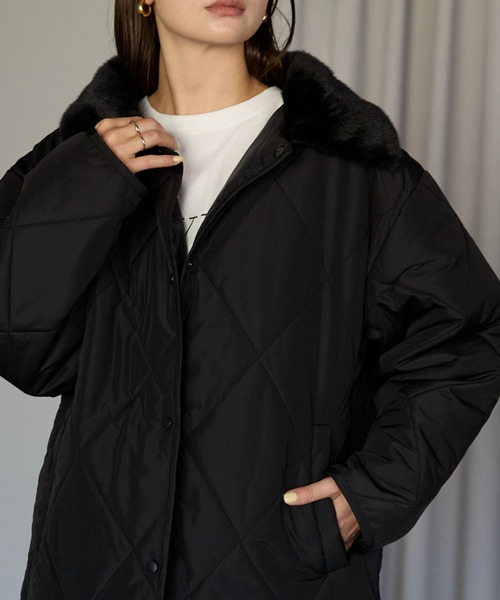 TRIANGLE PALETTE コート アウター 衿ファー付きキルトジャケット