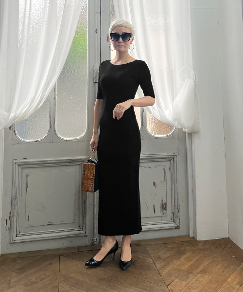 「JENNE」 半袖ワンピース MEDIUM ブラック レディース_画像4