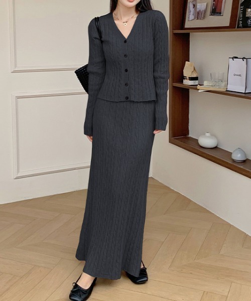 Diosfront セットアップ ショート丈ケーブルニットカーディガン