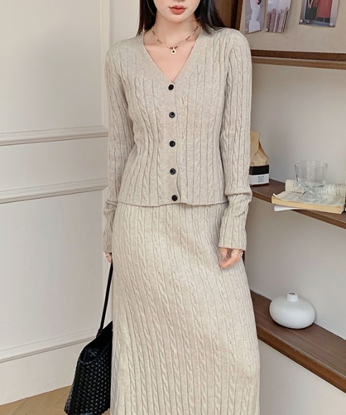 Diosfront セットアップ ショート丈ケーブルニットカーディガン