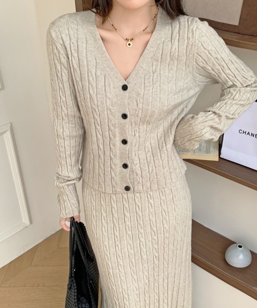 Diosfront セットアップ ショート丈ケーブルニットカーディガン