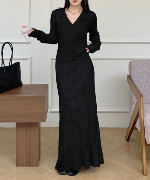 Diosfront セットアップ ショート丈ケーブルニットカーディガン