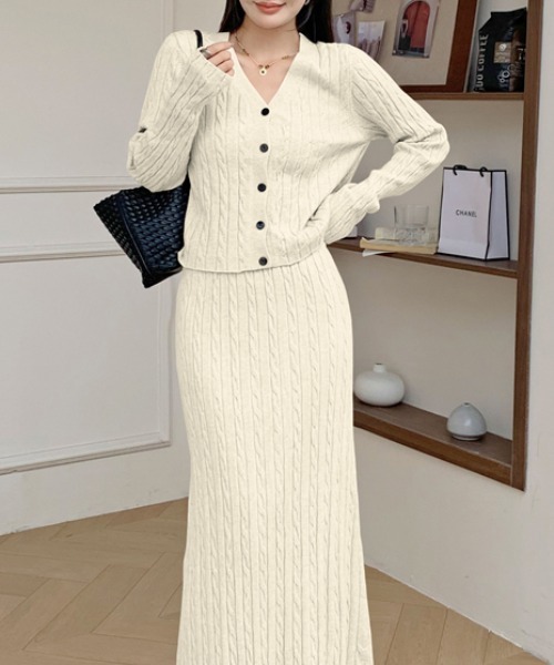 Diosfront セットアップ ショート丈ケーブルニットカーディガン