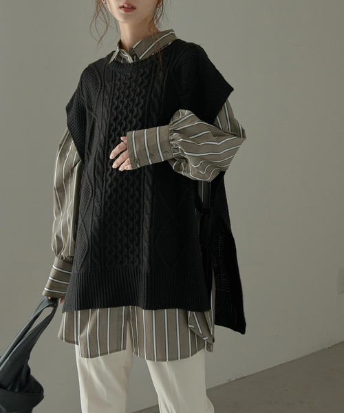 「Fashion Letter」 ノースリーブニット M ブラック レディース_画像3
