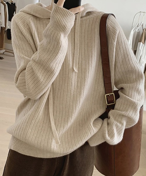 Sally Lunn ニット セーター フード付きリブニットプルオーバー