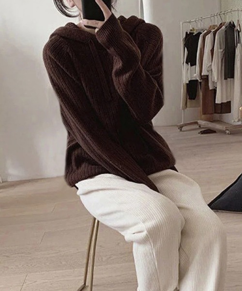 Sally Lunn ニット セーター フード付きリブニットプルオーバー