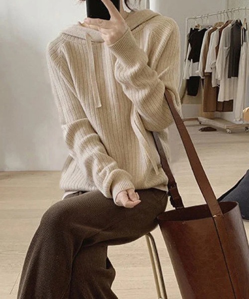 Sally Lunn ニット セーター フード付きリブニットプルオーバー