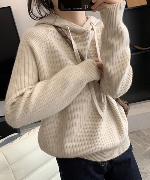 Sally Lunn ニット セーター フード付きリブニットプルオーバー