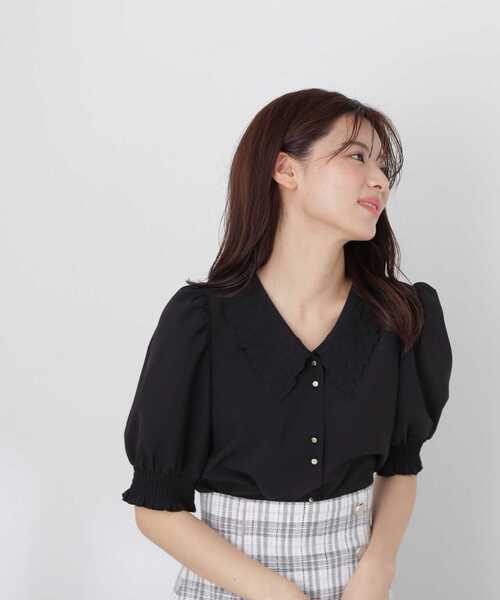 「PROPORTION BODY DRESSING」 半袖ブラウス SMALL ダークグレー レディース_画像4