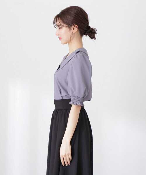 「PROPORTION BODY DRESSING」 半袖ブラウス SMALL ダークグレー レディース_画像7