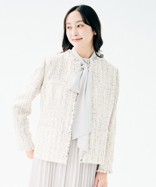 UNTITLED　ファンシーツイード ジャケット　L UNTITLED（アンタイトル） ジャケット ノーカラージャケット 「着丈