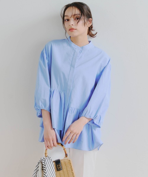 「Droite lautreamont」 7分袖ブラウス M ブルー レディース_画像3