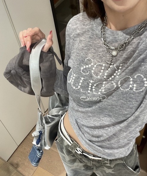 tシャツ 「26年春新作」ビーズロゴルーズシアーロンT / ラインストーン 