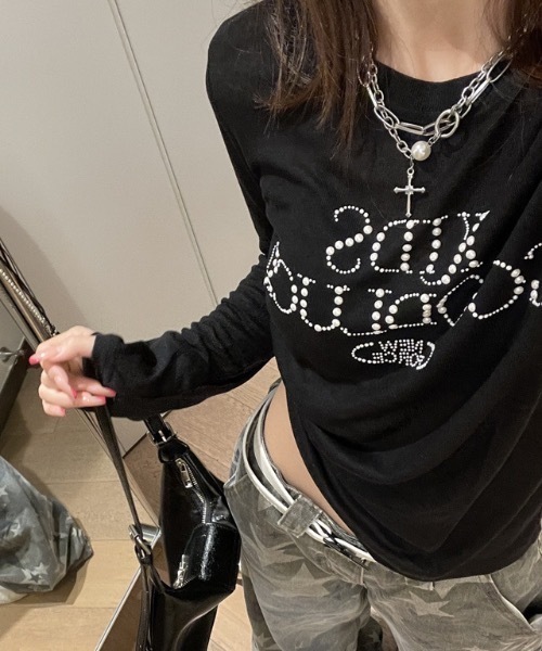 tシャツ 「26年春新作」ビーズロゴルーズシアーロンT / ラインストーン 
