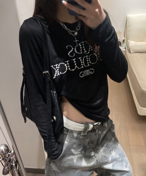 tシャツ 「26年春新作」ビーズロゴルーズシアーロンT / ラインストーン 