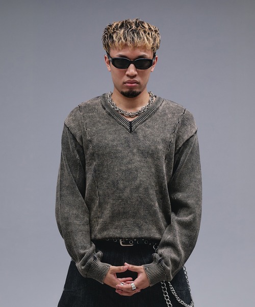ANDER HUNK セーター ニット Faded Cotton V-neck Knit / フェード 