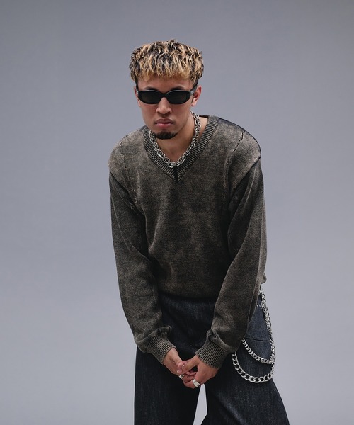 ANDER HUNK セーター ニット Faded Cotton V-neck Knit / フェード 