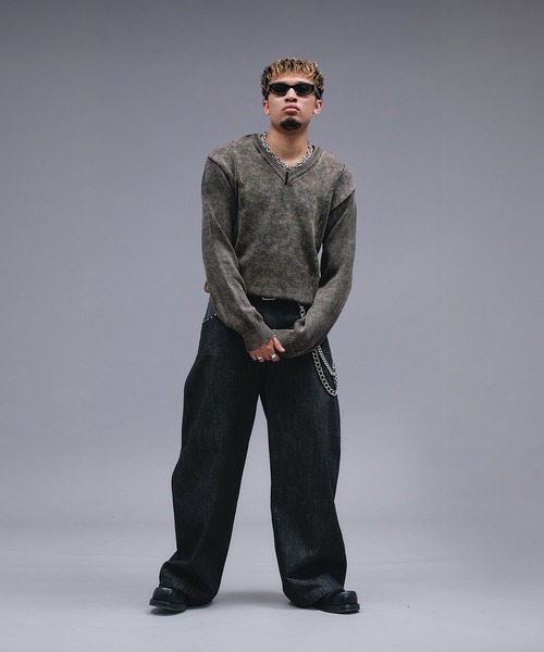ANDER HUNK セーター ニット Faded Cotton V-neck Knit / フェード 