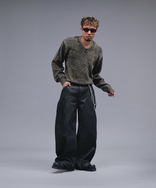 ANDER HUNK セーター ニット Faded Cotton V-neck Knit / フェード 