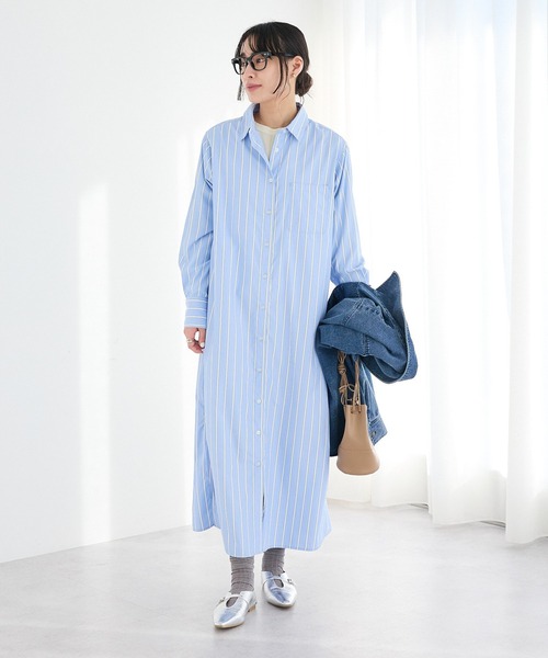 【未使用品】CRESCENT　シャツワンピース　羽織り　刺繍　ストライプ CRAFT STANDARD BOUTIQUE（クラフトスタンダードブティック） シャツ