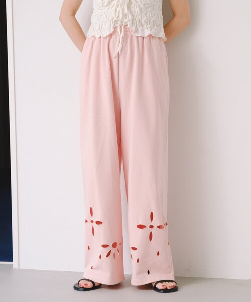 ワイドパンツ スウェットパンツ ジャージ 「新色追加/2サイズ展開/低身長サイズ」カットアウトスウェットパンツ レディースの画像