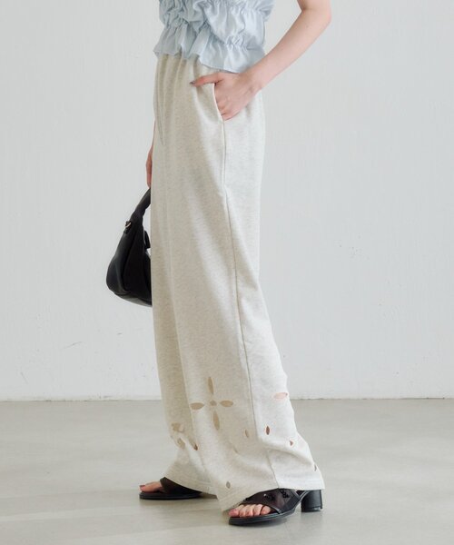 ワイドパンツ スウェットパンツ ジャージ 「新色追加/2サイズ展開/低身長サイズ」カットアウトスウェットパンツ レディースの画像